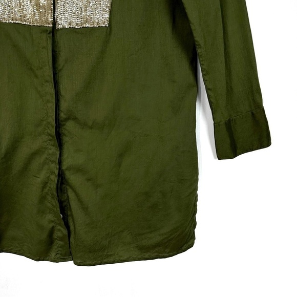 Figue Silver Sequins Embellished Button Down Shirt Tunic In Olive Green Size M - Picture 5 of 10